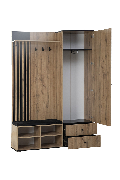 Шкаф для прихожей 51.22 Либерти (h=20) (с зеркалом) дуб вотан/черный/ткань велюр dombai 04 черный/профиль masa decor дуб вотан/ДВПО белый